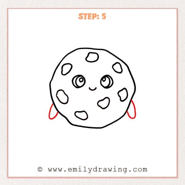 how to draw a cartoon cookie - Step 5 adds two small oval arms sticking out from the left and right sides of the cartoon cookie.